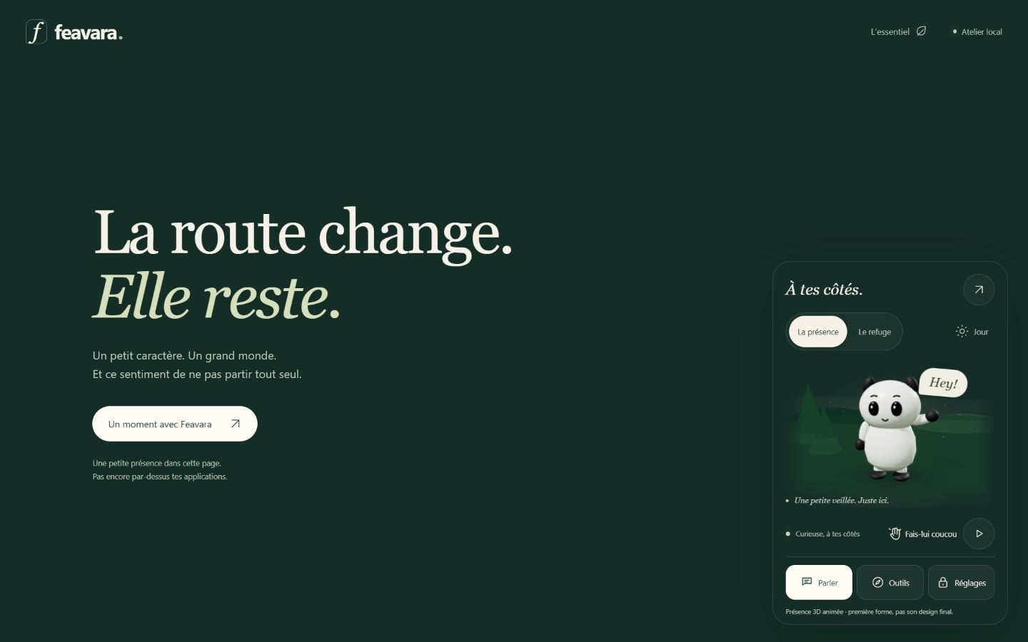 Le prototype Feavara sur ordinateur, avec sa petite présence dans le coin de la page